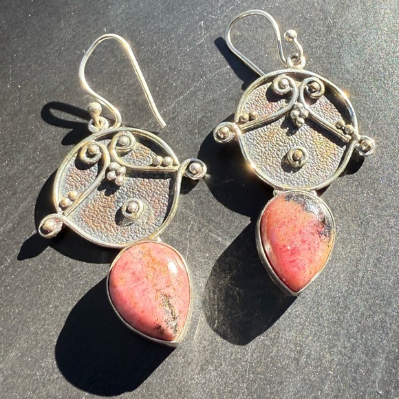 💎Rhodonite sterling 925 silver earrings! STUNNING! A REAL ASSET to any outfit!!! - Picture 2 of 8